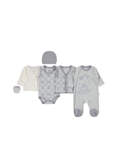 Civil Baby Ayı Baskılı 6lı Zıbın Takımları - Mavi Açık Mavi