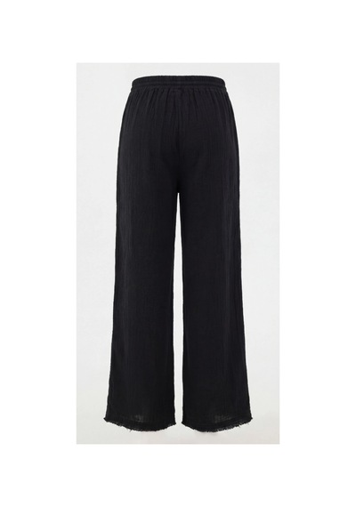 Dıanna Kadın Beli Lastikli Wide Leg Müslin Pantolon %100 Pamuk Geniş Bol Paça Rahat Ofis & Günlük Stil Siyah