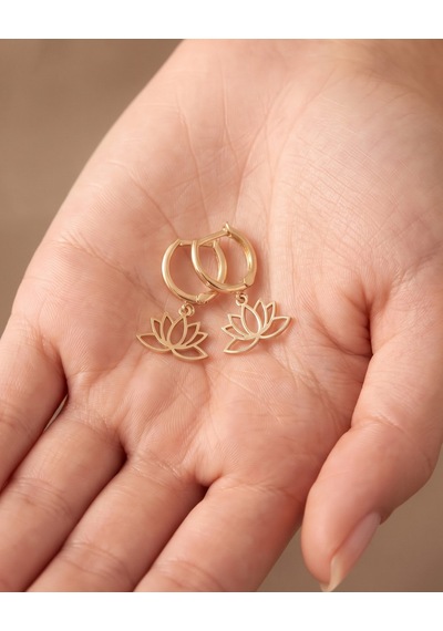 Sade Sallantılı Lotus Çiçeği 14 Ayar Altın Küpe