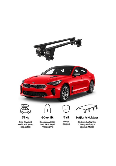 Royal Kia Stinger 2018 Ve Sonrası Uyumlu Siyah Kilitli Ara Atkı Port Bagaj Tavan Barı