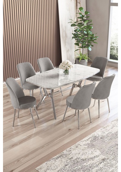 Canisa Lena Serisi 90x160 Lak Panel Beyaz Mermer Desen Krom Kaplama Ayaklı Masa Takımı Ve 6 Gri Sandalye Gri Sandalye Krom Ayak Beyaz Mermer Desen Masa Canisa Lena Serisi 90x160 Lak Panel Beyaz Mermer Desen Krom Kaplama Ayaklı Masa Takımı Ve 6 Gri Sandalye Gri Sandalye Krom Ayak Beyaz Mermer Desen Masa