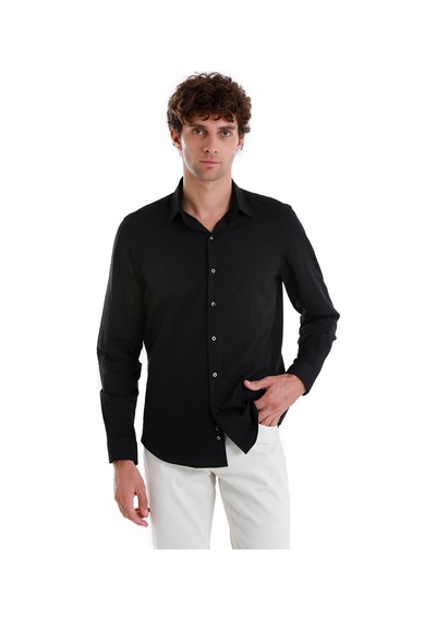 Hatemoğlu Siyah Comfort Fit Düz 100% Pamuk Slim Yaka Uzun Kollu Spor Gömlek 24d190000008 002 Siyah Hatemoğlu Siyah Comfort Fit Düz 100% Pamuk Slim Yaka Uzun Kollu Spor Gömlek 24d190000008 002 Siyah