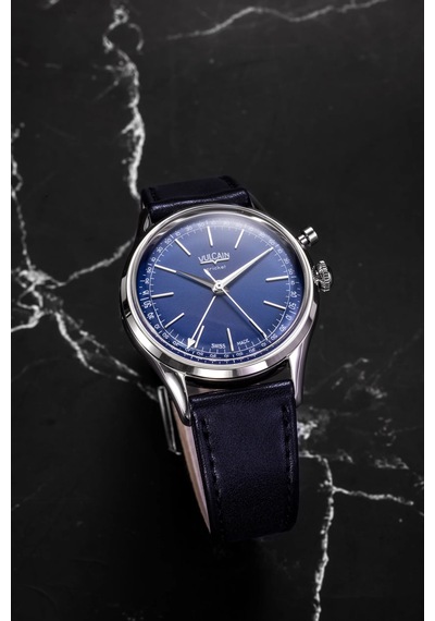 Vulcain Cricket President 39mm Blue - Sapphire Caseback Limitli Üretim Mekanik Alarm Erkek Kol Saati Metalik