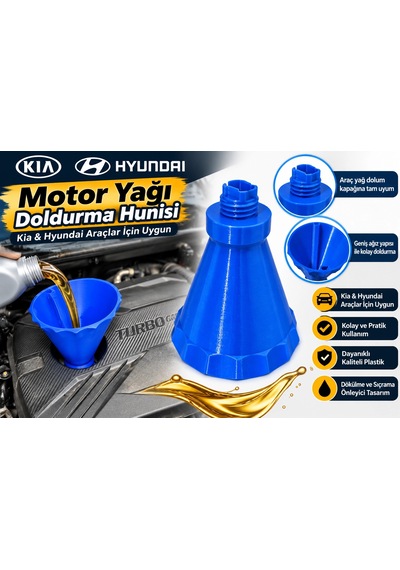 Kia & Hyundai Motor Yağı Doldurma Hunisi Araca Özel Vidalı Yağ Dolum Aparatı