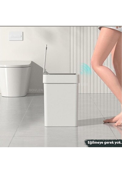 Otomatik Hareket Sensörlü Çöp Kovası, Banyo Çöp Kovası, Çocuk Odası Çöp Sepeti, Çöp Kutusu, 2 Beyaz