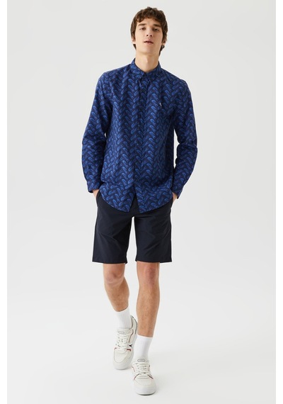 Lacoste Mens Regular Fit Navy Shirt Standart Kesim Düğmeli Erkek Keten Gömlek Lacivert
