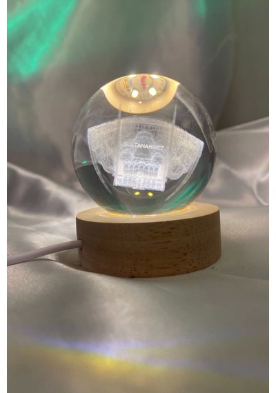 Sultan Ahmet 3d Led Işık Gecelambası Cam Küre Tek Renk Günışığı Ahşap Sultanahmet Cami Gece Lambası7 Cm