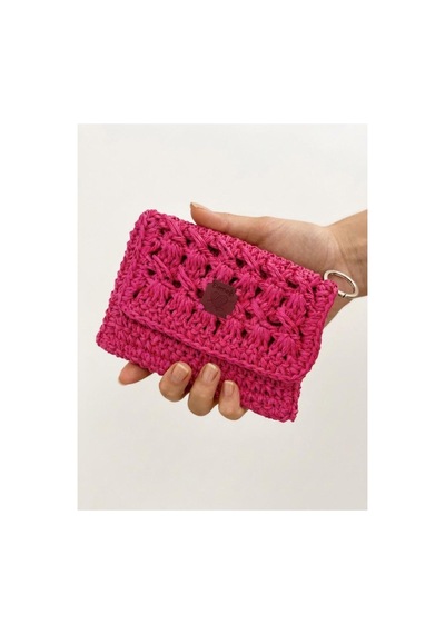 Myzumax El Örmesi Hasır Görünümlü Kağıt İp Kapaklı Mini Cüzdan Ve Kartlık Pembe