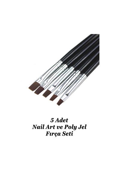 5 Adet Protez Tırnak Jel Fırçası Nail Art Fırça Seti Builder Jel Ve Poly Jel Fırçası Siyah