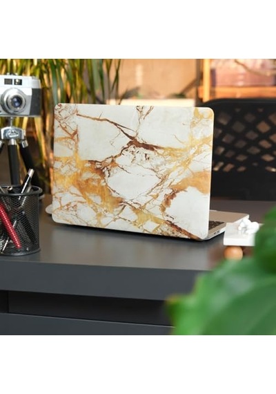 Macbook Air 13.3 İnç Kılıf A1932 A2179 A2337 M1 Uyumlu Sert Kapak Hard Case Koruyucu Mermer Desenli İnce Hafif Laptop Kılıfı Sarı