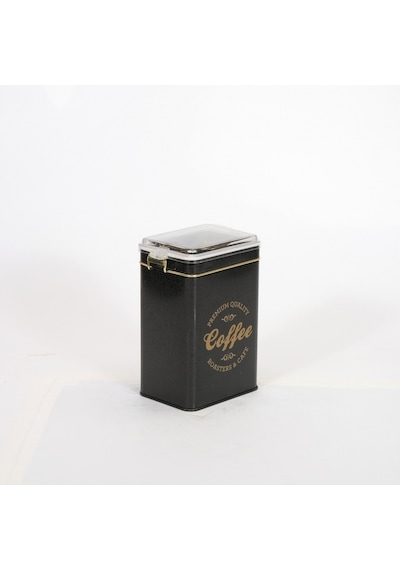 Evle Sn Coffee Desenli Kilitli Kapaklı Dikdörtgen Metal Saklama Kabı Siyah 1 L 7.5 x 10 x 15 C M