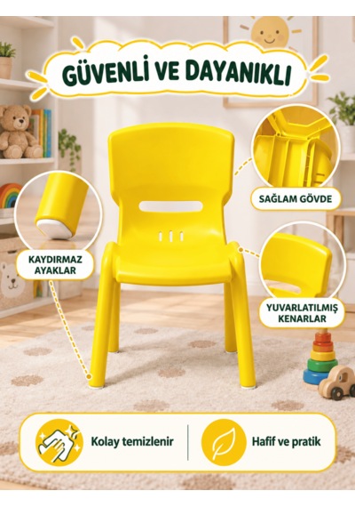Beylini Çocuk Sandalyesi Anaokulu Kreş Kurs Mini Tabure Dayanıklı Rahat Plastik Sarı