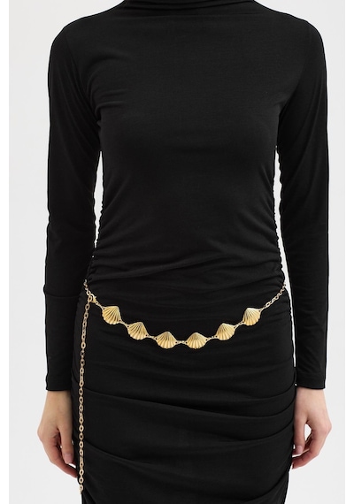 Lijuri Gold Kemerli Ve Drape Detaylı Uzun Elbise 2953 Siyah