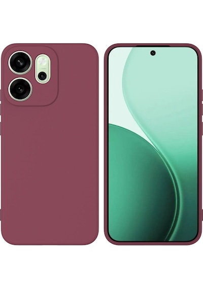 Oppo Reno 14F Uyumlu Silikon Kılıf - Kamera Korumalı Esnek Pastel Renk Kapak - Bordo