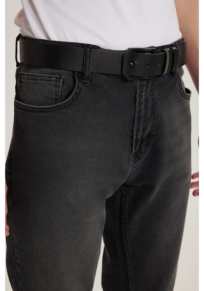 Tudors Erkek Normal Kesim Denim Yıkamalı Düz Paça Siyah Jean Kot Pantolon-34097 Siyah