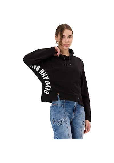 Cipo & Baxx Wl369 Kadın Kapüşonlu Hoodie Sweatshirt Rahat Şık Ve Sokak Stiline Uygun Siyah