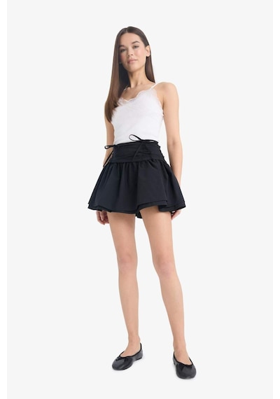 DeFacto Coool A Kesim Normal Bel Penye Astar Poplin Mini Etek E7588AX25SPBK81 Siyah