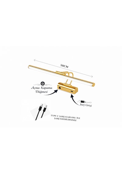 Sarjlı Led Flüt Resim Aplik 8w 3200k Gün Işığı 50cm Duvar Tipi Ayna/tablo Üstü Dekoratif Işık Ip20 Iç Mekan Kullanım Gold