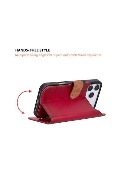 Bloomcase Magic Wallet Crimson Red Apple Uyumlu iPhone 17 Pro 6.3" Hakiki Deri Çıkarılabilir Cüzdanlı Telefon Kılıfı Kırmızı
