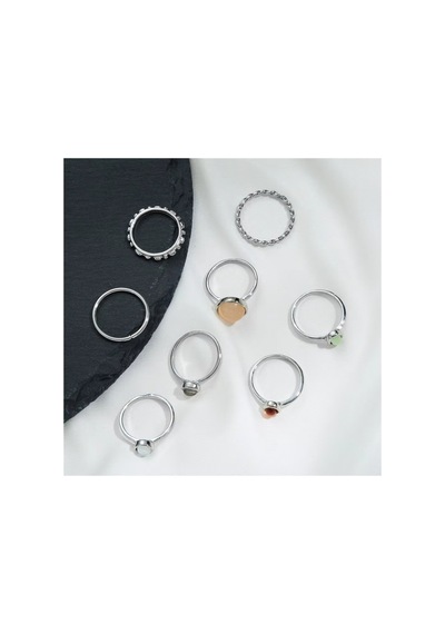 Bliss Silver Gümüş Renk Kristal Taşlı Şık Modern Bohem 8 Parça Yüzük Seti -14 Şubat Sevgiliye Hediye