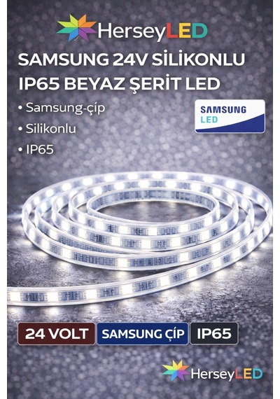 Samsung 24v Silikonlu Ip65 Beyaz Şerit Led 5 Metre/ Paket