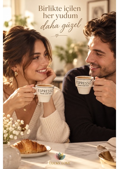 4 Lü Espresso Fincanı Seti Beyaz Seramik Made With Love Tasarımlı Kahve Fincanı