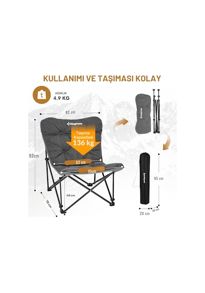 Kingcamp Lemon Lux Ultra Konforlu Kamp Sandalyesi Grey Gri
