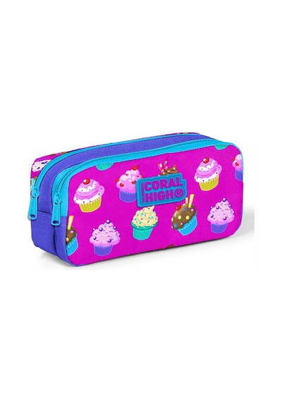 Coral High Pembe Cupcake Baskılı İki Bölmeli Kalem Çantası -Kız Ç