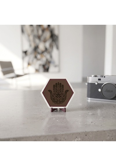 Modern Hamsa Motifli Masaüstü Dekoru, Yaşam Alanlarına Şans Ve Estetik Katan Minimalist Tasarım 10x10 Cm, Açık Kahve