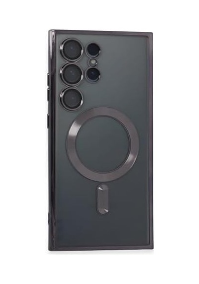 S24 Ultra Kılıf Kamera Lens Korumalı Kablosuz Şarj Destekli Arkası Şeffaf Parlak Kenarlı Kapak Esnek Silikon İnce Kılıf Mor 50 x 22