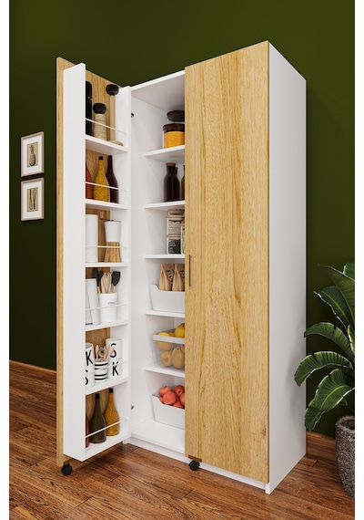 Lüks 2 Kapılı Çok Amaçlı Kiler Dolabı %100 MDF Erzak Organizer Mutfak Dolabı MK02