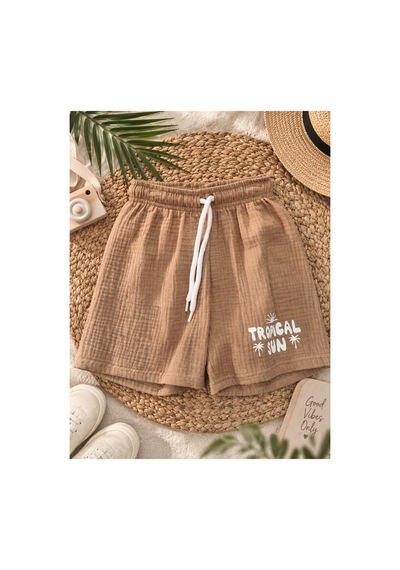 Uğur Bebe Erkek Çocuk Tropikal Palmiye Desenli Müslin Gömlek Şort Takım Tropical Sun Yazlık 2 Li Kombin Bej Bej Uğur Bebe Erkek Çocuk Tropikal Palmiye Desenli Müslin Gömlek Şort Takım Tropical Sun Yazlık 2 Li Kombin Bej Bej