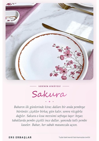 Tr Lüx Seramik Sakura Çiçeği 14 Parça 6 Kişilik Kahvaltı Takımı Seti Genel