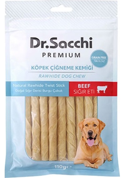Dr.sacchi Premium Sığır Etli Doğal Sığır Derisi Burgu Çubuk Tahılsız Köpek Ödülü 5 15li 110 Gr 109-30025.01