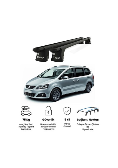 Trio-ı Seat Alhambra 2010-2017 Uyumlu Siyah Kilitli Ara Atkı 135cm Port Bagaj Tavan Barı