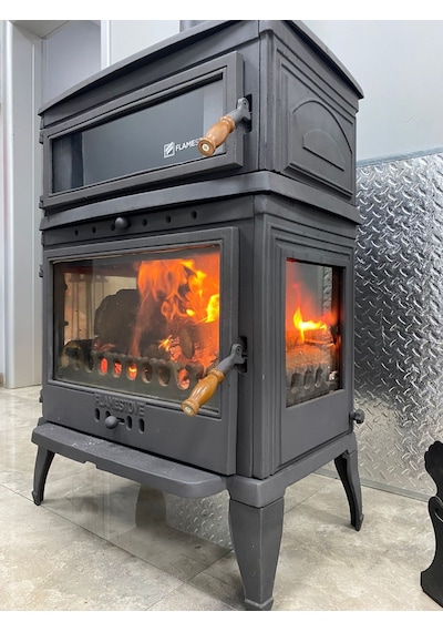 Flame Stove Fs-045 Retro Lux Yüksek Verimli Çift Yanmalı Odun Kömür Sobası Fırınlı Döküm