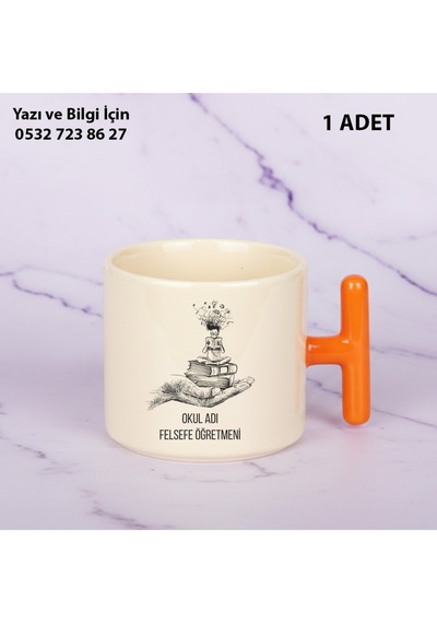 Felsefe Öğretmeni Öğretmenler Günü İçin Kişiye Özel İsim Baskılı T Kupa Bardak Öğretmene Hediyelik Turuncu