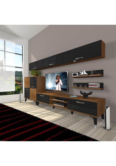 Decoraktiv Eko 8 Mdf Dvd Silver Tv Ünitesi Tv Sehpası Ceviz - Siyah