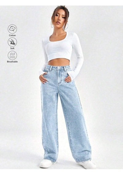 Kene Jeans Kadın Yüksek Bel Buz Kar Boyfriend Bol Paça Pantolon Buz Kar