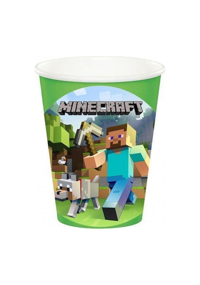 Bardak Minecraft Temalı 8 Li Paket Karton Bardak +3