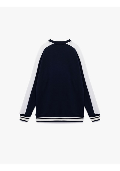 Koton Pamuklu Renk Kontrastlı Uzun Kollu Bisiklet Yaka Sweatshirt Lacivert 7wam70047mk