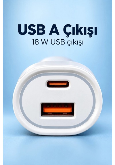 Type C Ve Usb A Çift Çıkışlı Araç Şarj Aleti 1 Adet