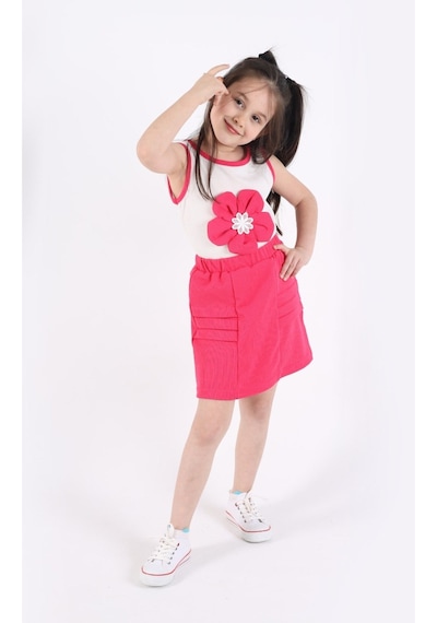 Aden Kids Kız Çocuk Etekli Alt Üst Takım Fuşya