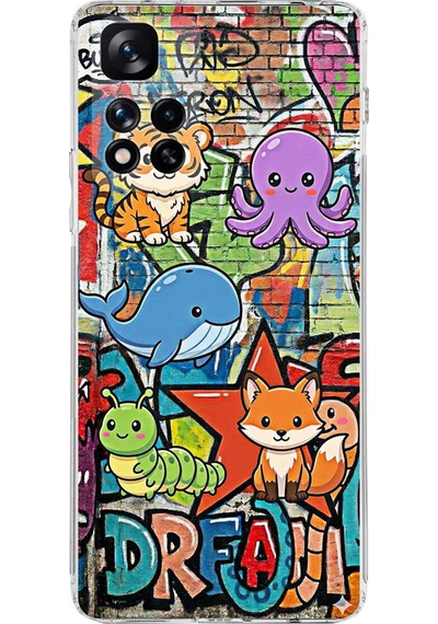 Xiaomi Redmi Note 11 Pro Plus 5g İle Uyumlu Grafiti Mini Tasarımlı Şeffaf Kılıf Şeffaf