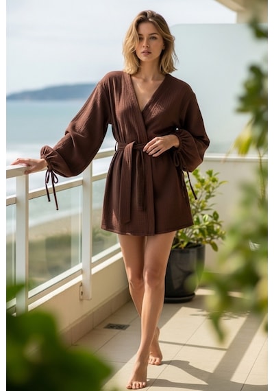 Combattente Exclusive Products Yeni Sezon Müslin Kimono - Bağlamalı Kol Detayı, Lüks Oversize Kadın Kimono - Oeko-tex Sertifikalı Kumaş Kahverengi Combattente Exclusive Products Yeni Sezon Müslin Kimono - Bağlamalı Kol Detayı, Lüks Oversize Kadın Kimono - Oeko-tex Sertifikalı Kumaş Kahverengi