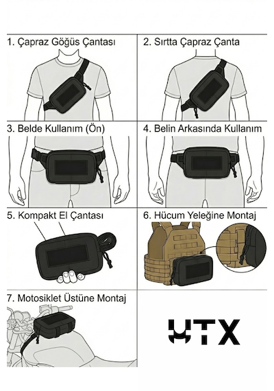 Utx Grovuxa Çok Bölmeli Unisex Edc - Outdoor Bel Ve Omuz Çantası Siyah