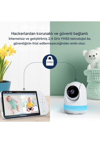 Babysense Maxview-2cam 5.5" Full Hd Bebek Monitörü, 2 Kamera, Rgb Gece Işığı, 5000mah Pil Kamera Sistemi