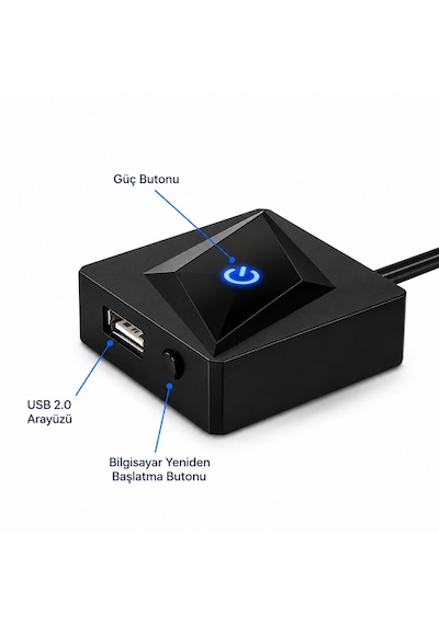 6079 Masaüstü Pc Kasa Harici Güç Power Reset On/off Usb Düğmesi Switch Uzatma Kablo Led Buton