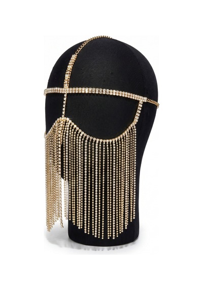 The Sultanah Veil Kristal Taşlı Sarkıntılı Yüz Maskesi/peçe Gold - 887385069 Gold