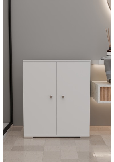 Şelale 3 Bölmeli Banyo Dolabı Deterjan Dolabı Banyo Rafı Beyaz Beyaz